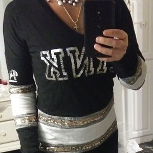 Pink Victoria's Secret Gold Sequin Long Sleeve